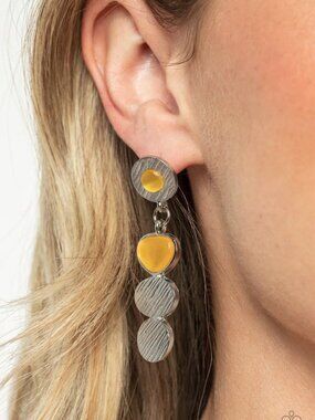 Paparazzi Jewelry Accessories - Asymmetrical Appeal - Yellow Earrings - Vintage